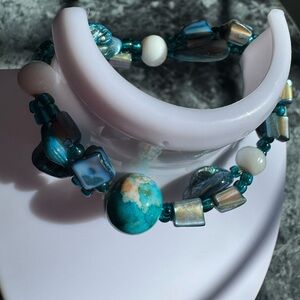 Turquoise Multi-Bead Stretch Bracelet - Teal Blue Accent